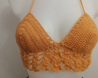 Crochet Top Crochet Crop Top, Gift for her Mustard Top Crochet Bralette top Birthday Gift Crochet Festival Top Crochet Summer Top Womens Top