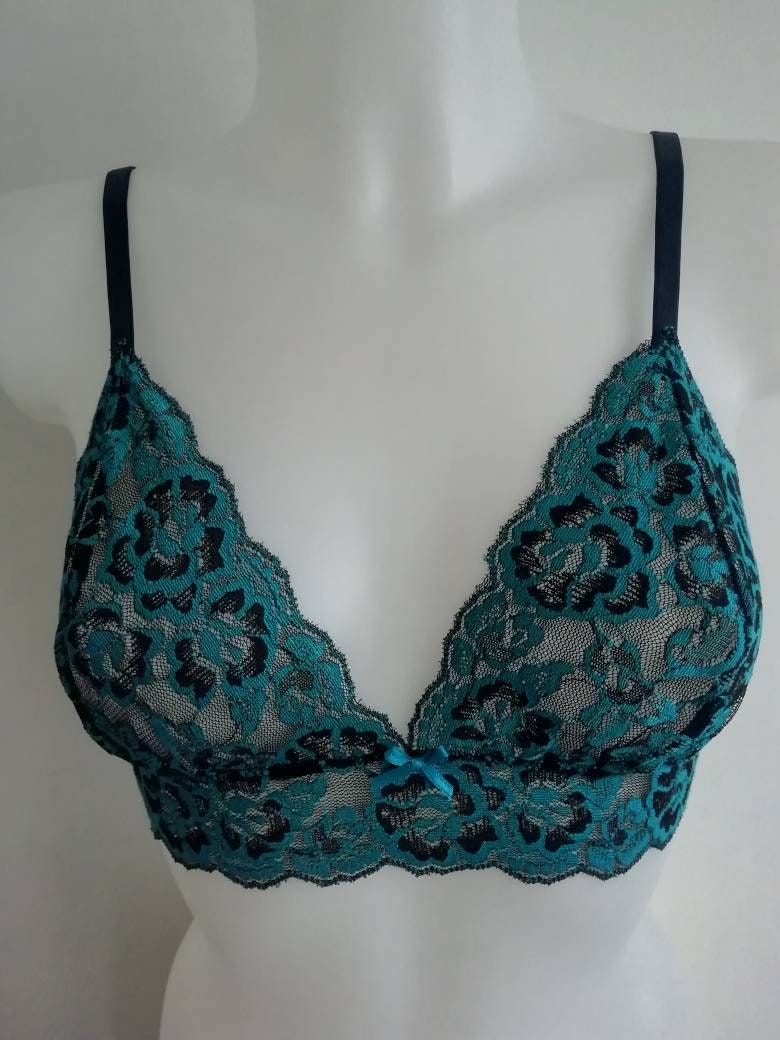 Lace Bralette Stretch Lace Bra Gift for Her Teal Blue Bralette Lace  Lingerie Blue Bralette Womens Gift Lace Blue Bralette Lace Bralette 