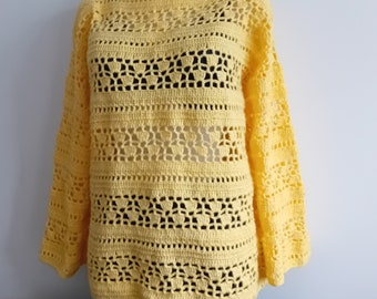 Women ladies oversized Crochet Jumper Top Yellow Jumper Yellow Sweater Gift for her Yellow pullover top Crochet lace Top Crochet for Women