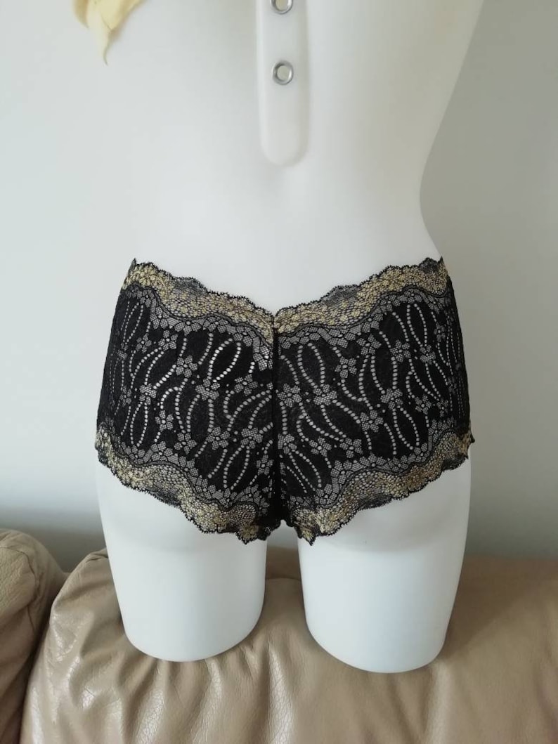 Lace Knickers Gift for Her Black and Gold French Knicker Black Lingerie