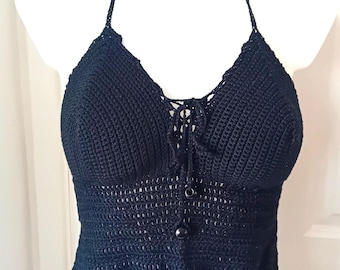 Black Crochet Crop  halter neck Gift for her