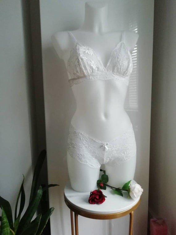 Lace Bralette Set White Lace Lingerie Set Gift for Her Lace