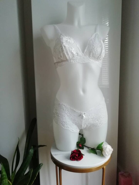 Lace Bralette Set White Lace Lingerie Set Gift for Her Lace