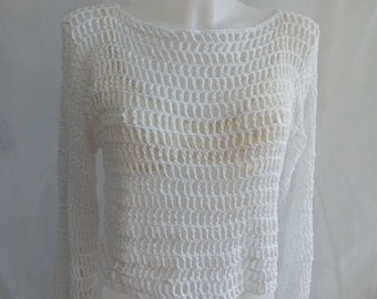 Crochet Sweater Mesh Sweater Crochet Top Gift for her Crochet jumper Mesh Crochet Top Crochet Jumper White Mesh  jumper Womens Top Mesh Top