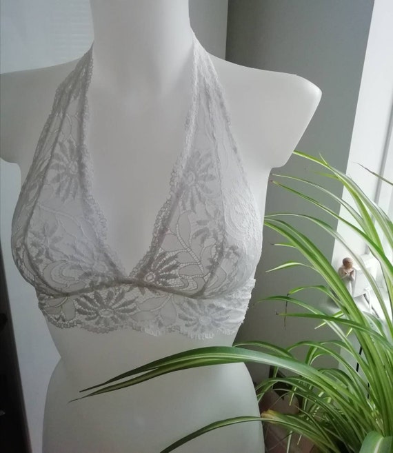 Lace Bralette White Lace Bralette Gift for Her Halter Neck Bra Girlfriend  Gift Womens Bralette White Bralette Halter Bralette Lace Bralette -   Australia