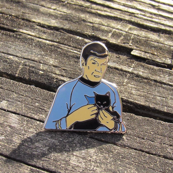 Spock Holding a Cat - Silver Hard Enamel Pin, Spock pin, Star Trek pin, Black Cats