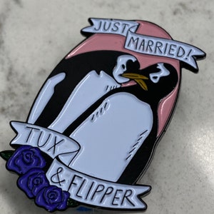 Tux & Flipper Pin, Parks and Recreation Pin, Floral Pin