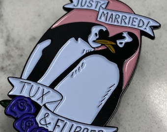 Tux & Flipper Pin, Parks and Recreation Pin, Floral Pin