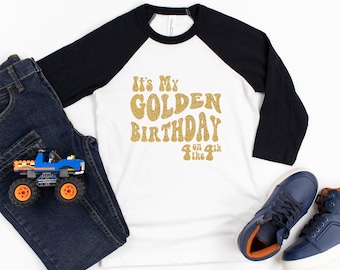 Golden Birthday Shirt, It’s My Golden Birthday, Birthday Day Tee Shirt, Black Raglan Birthday Shirt, Glitter Birthday, Unisex Birthday Shirt