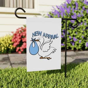 Stork Birth Announcement Yard Flag, Baby Announcement Garden Flag, It&#39;s A Girl Yard Sign, It&#39;s A Boy Yard Sign, Neutral Mint Baby Flag