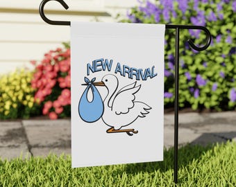 Stork Birth Announcement Yard Flag, Baby Announcement Garden Flag, It's A Girl Yard Sign, It's A Boy Yard Sign, Neutral Mint Baby Flag