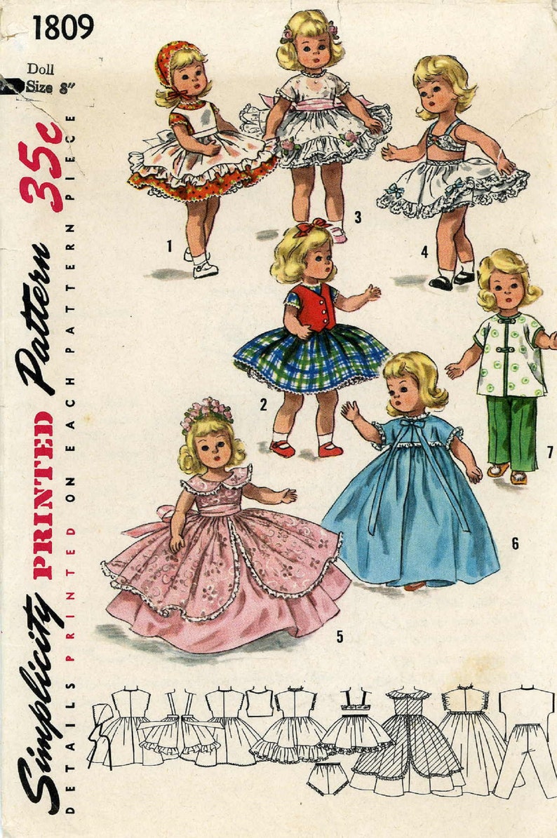 Simplicity 1809 Vintage Doll Clothes Pattern for 8 Ginny Etsy