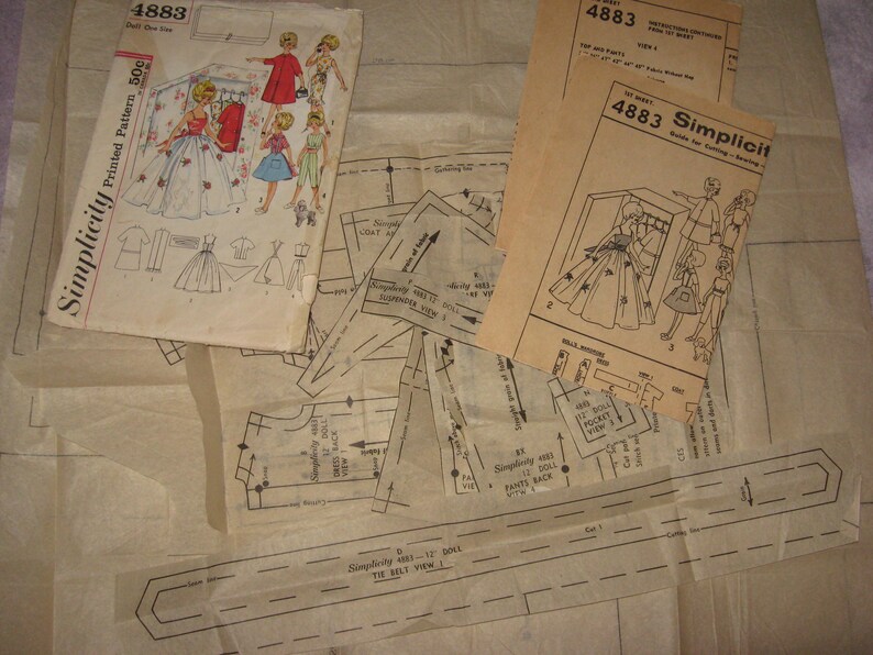 Doll Clothing PATTERN Barbie Cher Farrah Mitizi Gina Kay Polly Jr Babs Simplicity 4883 size 11.5 inch Teen Model dolls Closet pattern 1960s