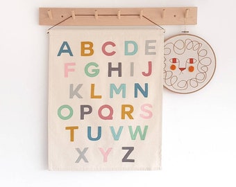Alphabet banner, wall hanging in muted pastel colours