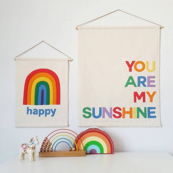 You Are My Sunshine banner, wall hanging, in rainbow bright colours.