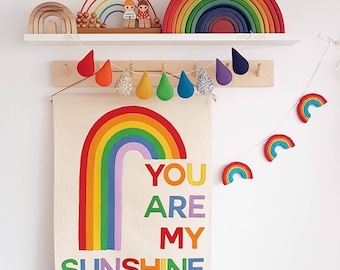 You Are My Sunshine with rainbow banner, wall hanging
