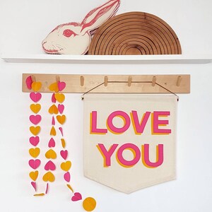 Love You, custom colour banner/wall hanging with matching heart garland image 2