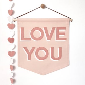 Love You, custom colour banner/wall hanging with matching heart garland image 3