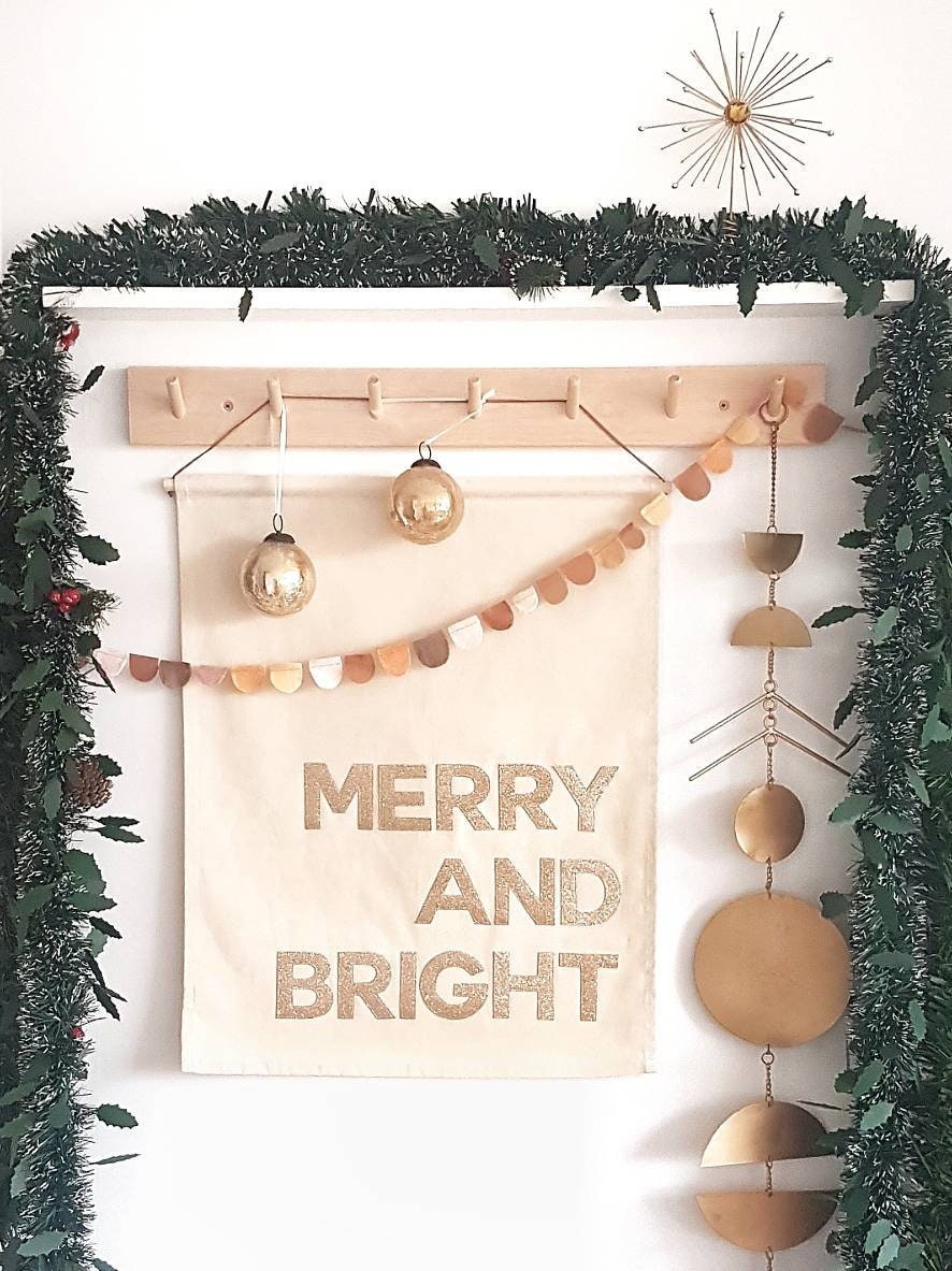 Merry and Bright Christmas Banner Wall Hanging | Etsy