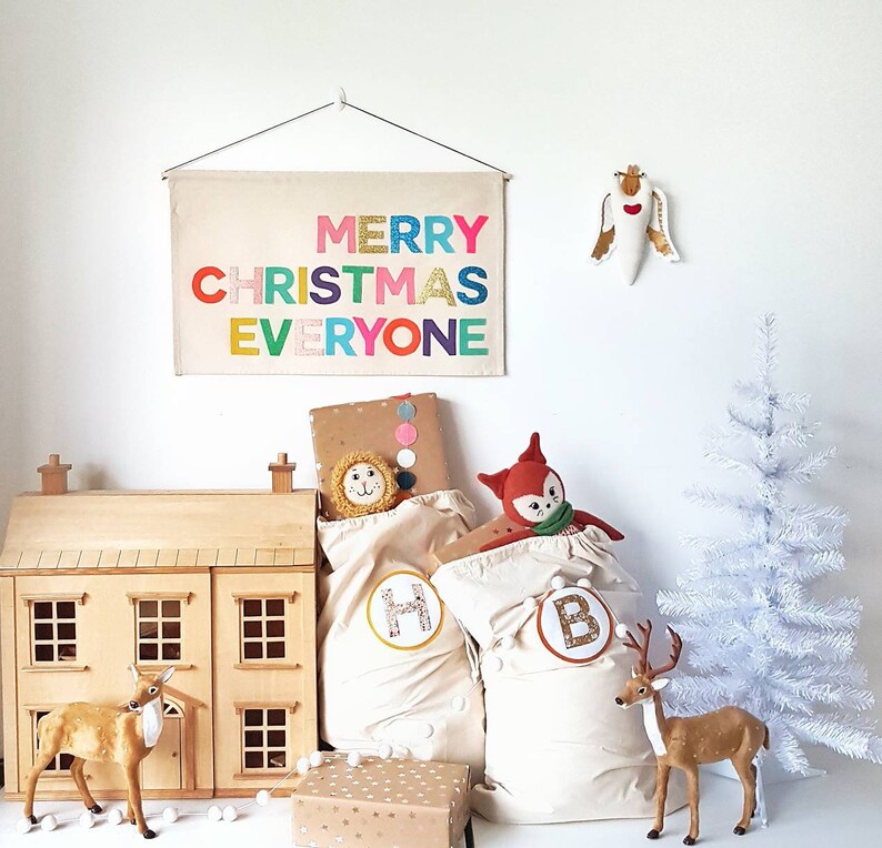 Merry Christmas Everyone banner, wall hanging in Christmas Pop colours image 3