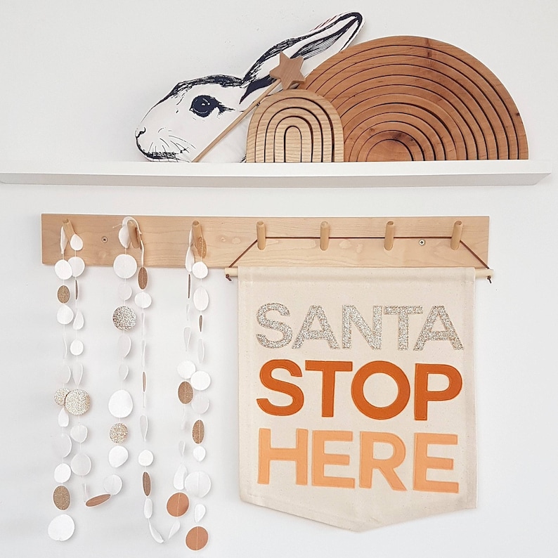 Santa Stop Here Christmas banner wall hanging in sunset image 1