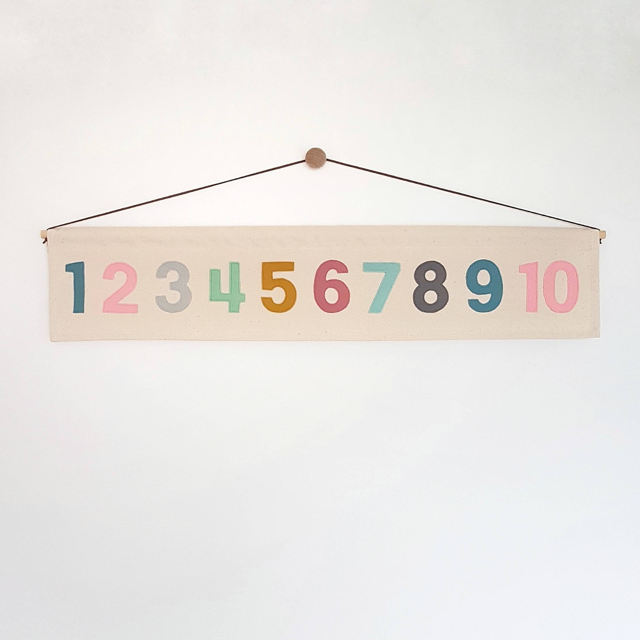 1-10 number banner wall hanging in a choice of rainbow bright | Etsy