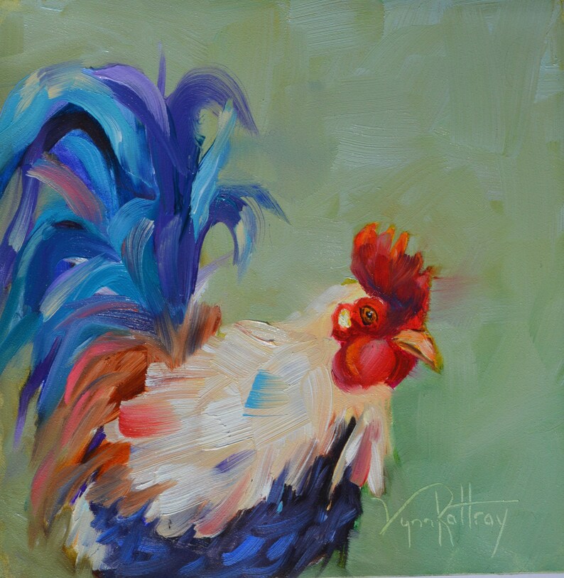 Rooster Art//Rooster Painting//Black Rooster | Etsy