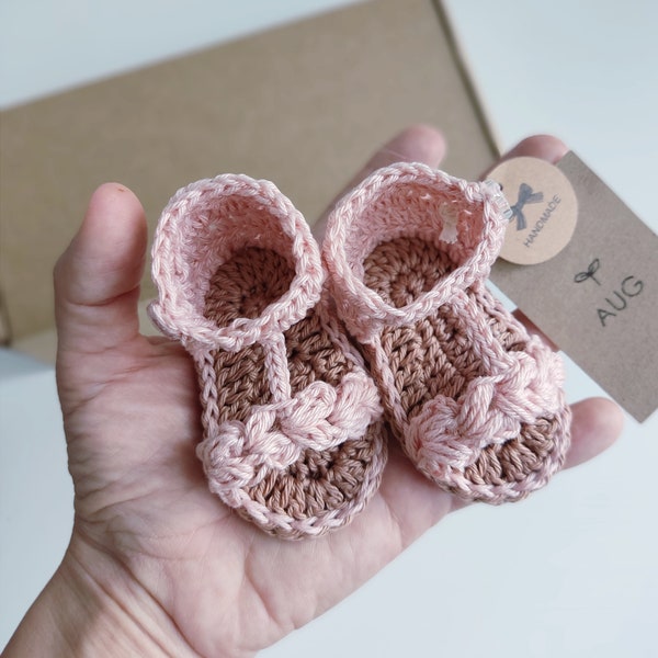 Crochet cotton summer sandals for baby girl, handmade slippers for newborn, infant shoes