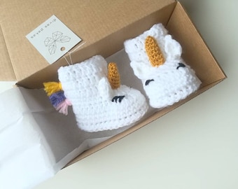 Crochet baby unicorn booties, animal booties newborn, baby shoes crochet, baby shower gift