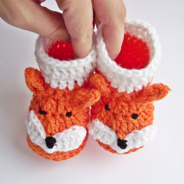 Orange crochet fox baby booties, Unisex newborn shoes, Baby shower gifts neutral gender