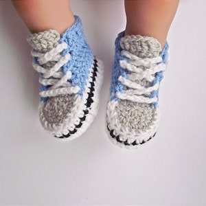 Zapatillas de crochet para bebé: zapatillas altas azules y grises, regalo para recién nacido