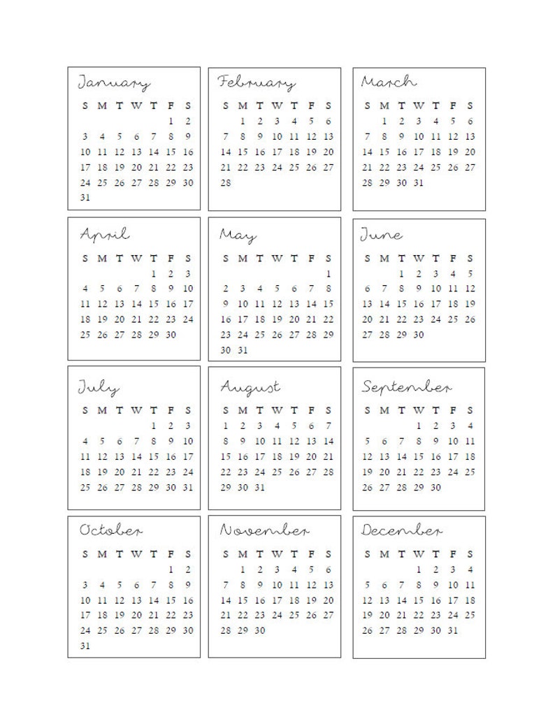2021 bullet journal mini calendars editable printable etsy