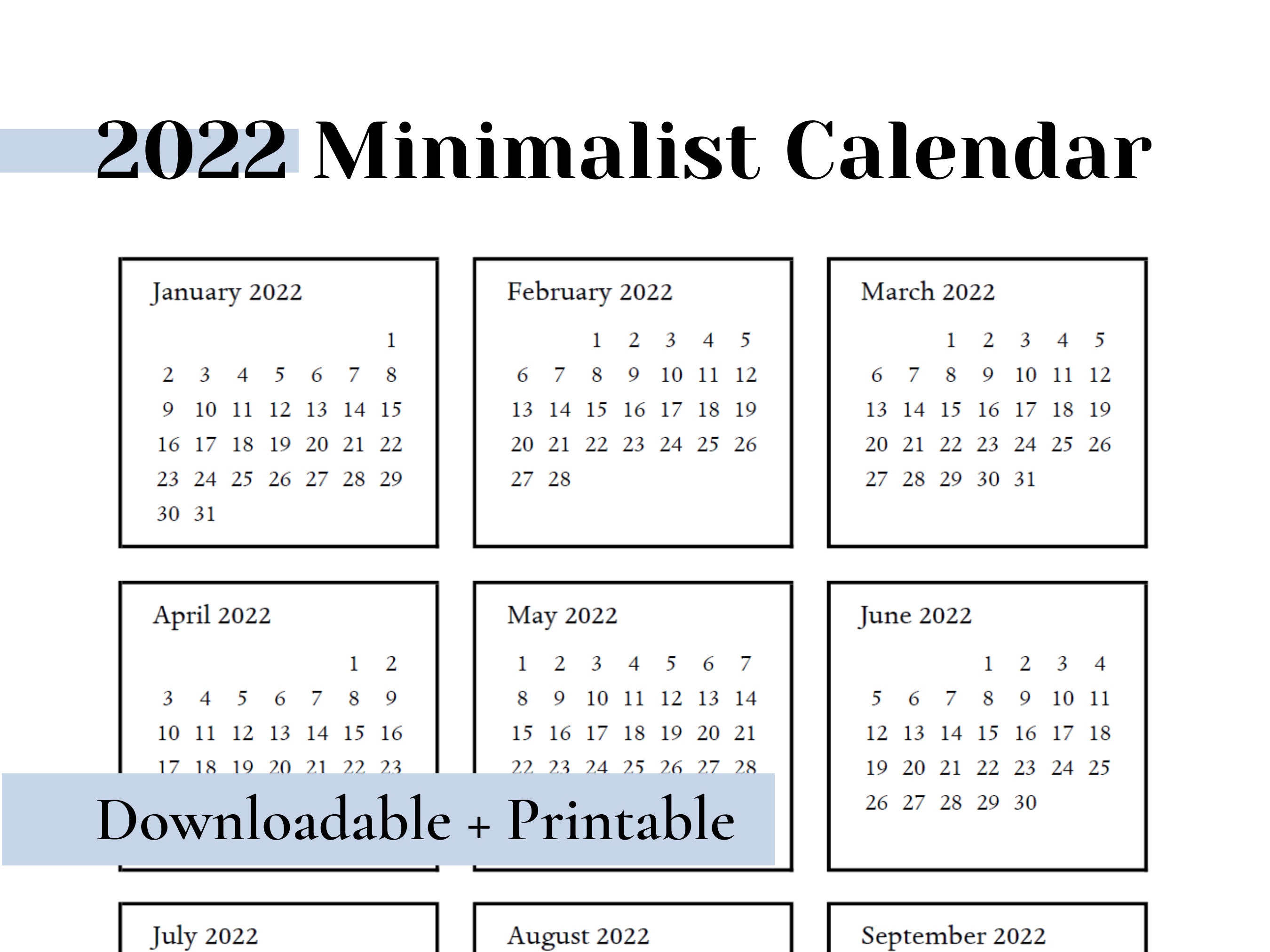 2022 minimalist calendars editable printable template pdf etsy