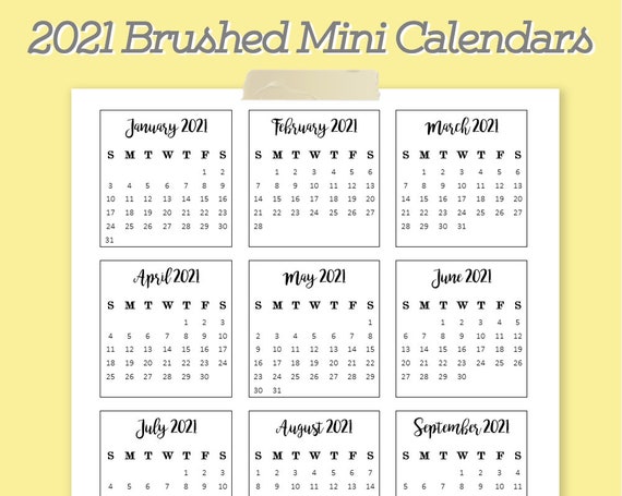 2021 Brushed Mini Calendars Editable Printable Template Etsy