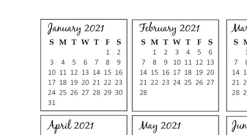 2021 mini calendar