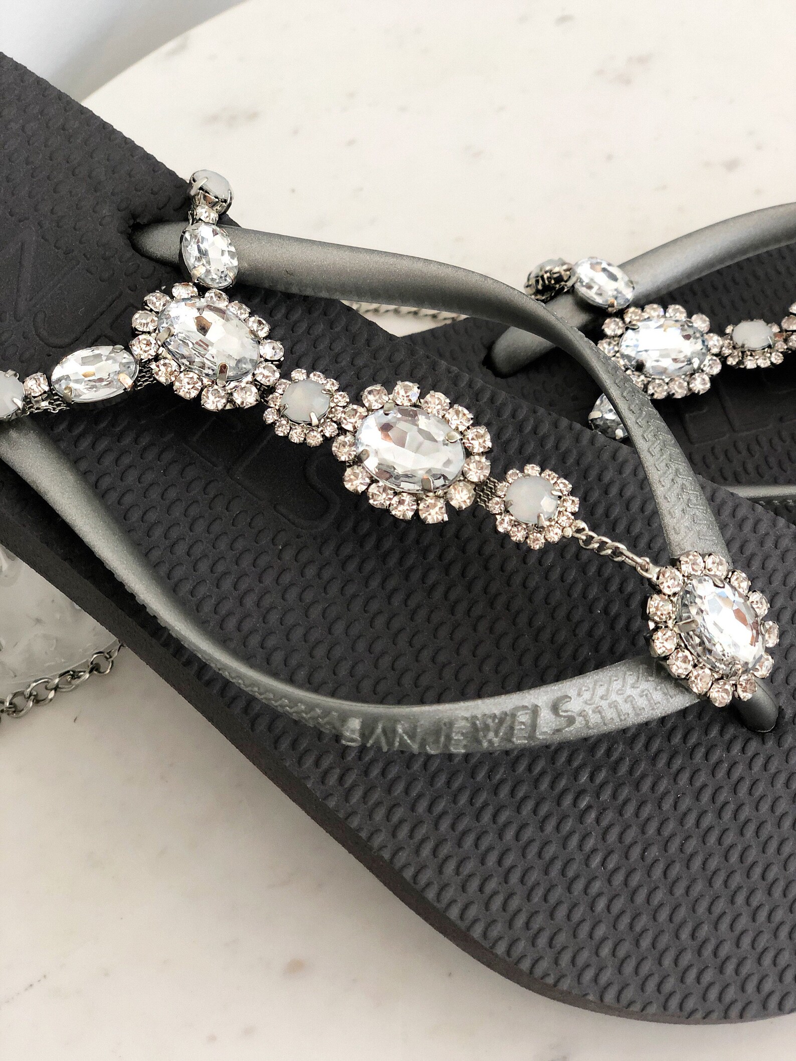 Silver Jewelled Sandals Jewelled flip flops Resort style | Etsy