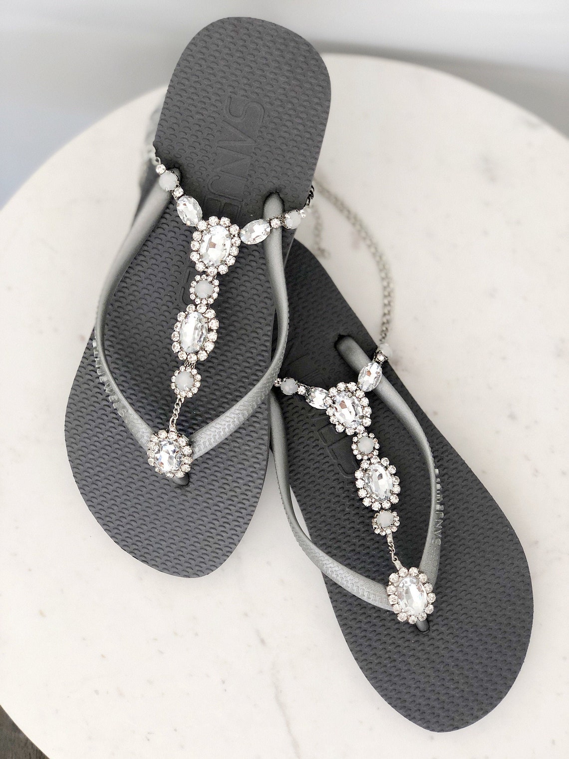 Silver Jewelled Sandals Jewelled flip flops Resort style | Etsy