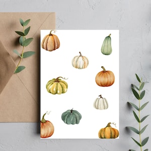 Abóboras de Outono Aquarela Digital Download Cartão em Branco para Download Instantâneo Cartão de Saudação para Impressão Outono