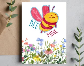 Bee Mine Valentinstag Karte Punny Blanko Karte Digitaler Download Druckbare Grußkarte