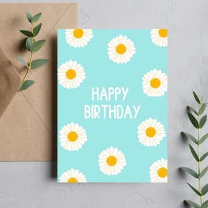 Daisy Floral Happy Birthday druckbare leere Karte digitaler Download druckbare Sofortiger Download Grußkarte für Sie Bild 1