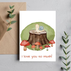 Je t'aime Punny Mushroom Saint Valentin Téléchargement numérique Carte vierge Téléchargement instantané et carte de voeux imprimable Amour mignon pour elle image 1