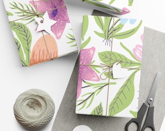 Papel de regalo floral botánico y alegre