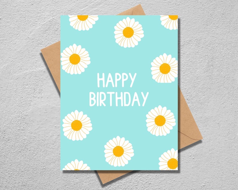 Daisy Floral Happy Birthday druckbare leere Karte digitaler Download druckbare Sofortiger Download Grußkarte für Sie Bild 3