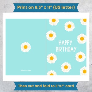 Daisy Floral Happy Birthday druckbare leere Karte digitaler Download druckbare Sofortiger Download Grußkarte für Sie Bild 4