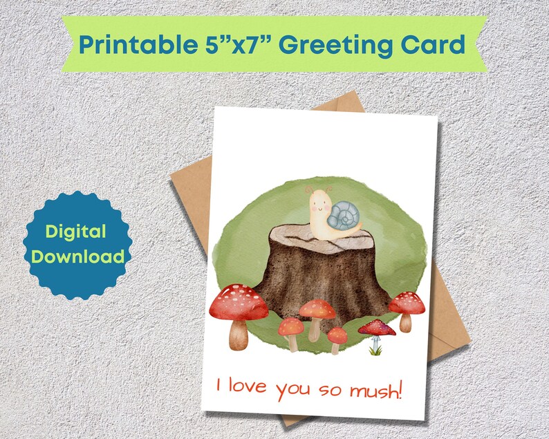 Je t'aime Punny Mushroom Saint Valentin Téléchargement numérique Carte vierge Téléchargement instantané et carte de voeux imprimable Amour mignon pour elle image 2