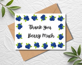 Blueberry Thank You Card: Printable Fruit Greeting (7x5 Digital Download)
