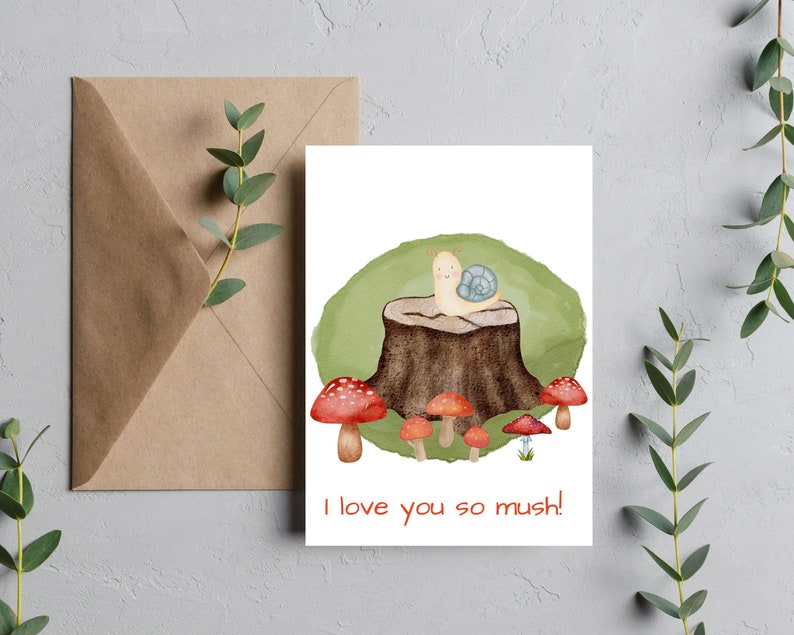 Je t'aime Punny Mushroom Saint Valentin Téléchargement numérique Carte vierge Téléchargement instantané et carte de voeux imprimable Amour mignon pour elle image 1