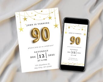 90er Party Einladung Vorlage: Bearbeitbare digitale Geburtstagseinladung (Canva)