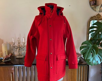 Vintage Red Woolrich Wool Coat with Hood / Size 40 / Medium