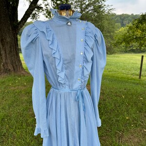 Vintage 70s Blue & White Gingham GENWAY CALIFORNIA Cotton Tiered Prairie Dress